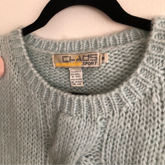 Chunky Knit Sweater| Mint pom pom pullover knit sweater size Medium - Picture 3 of 8